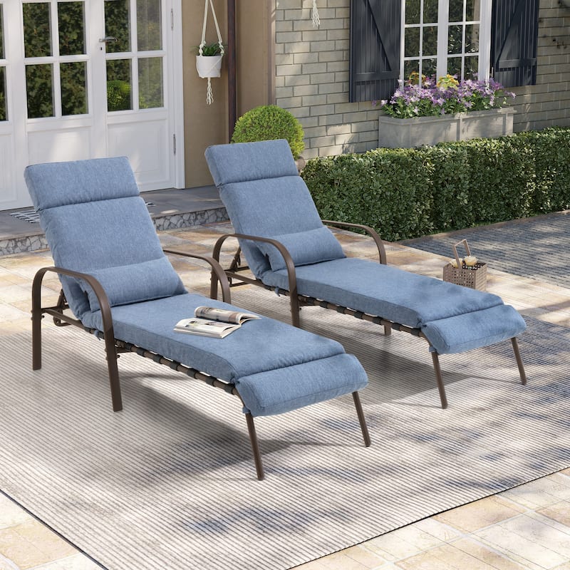 Pellebant 2PCS Adjustable Outdoor Chaise Lounge Chairs with Cushion and Pillow