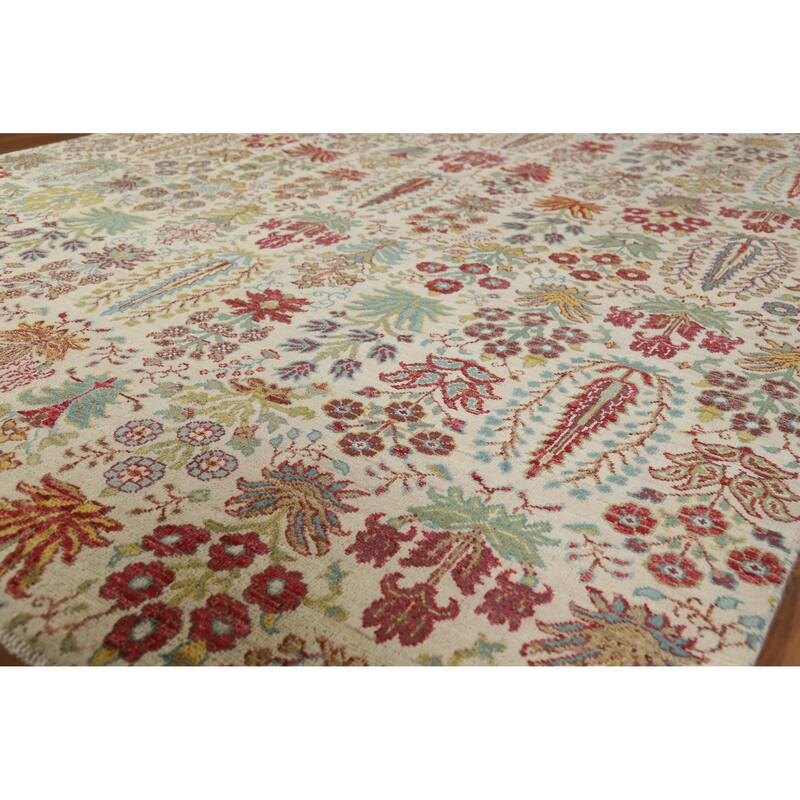 Hand Knotted Oriental 100% Wool Carpet Traditional All-Over Beige & Ivories Ziegler Area Rug - 9' 9'' X 6' 5''