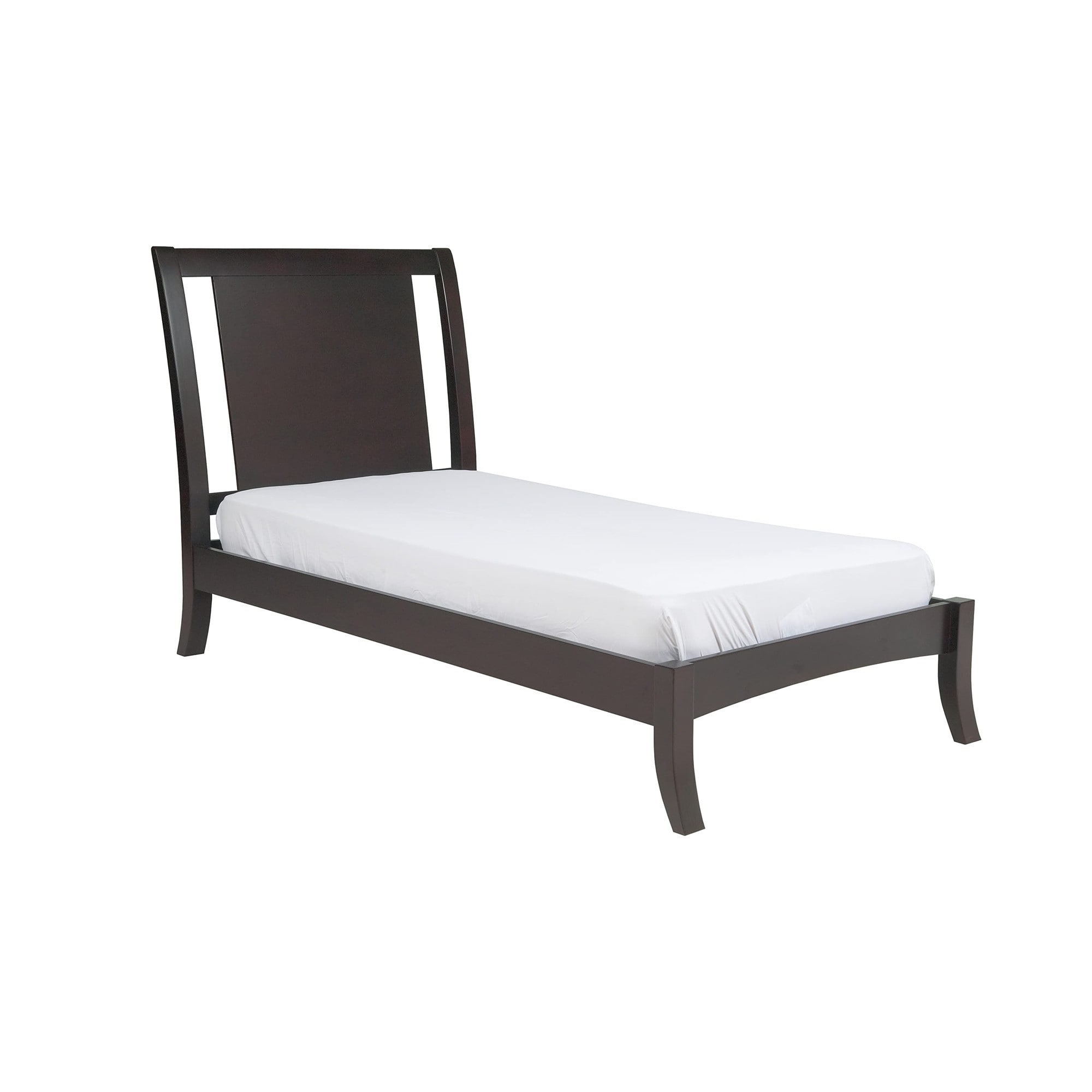 Fang Twin Size Bed, Sleigh Panel Headboard, Espresso Brown Mahogany Wood