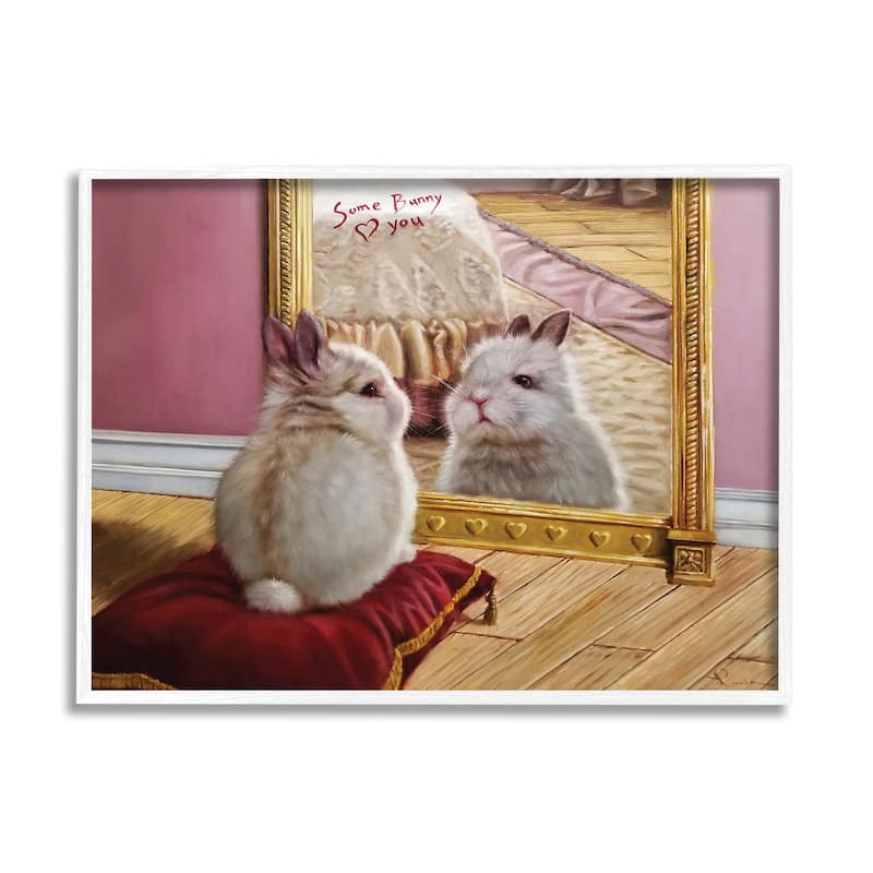 Stupell Some Bunny Loves You Adorable Rabbit in Mirror Framed Wall Art - 11 x 14 - White