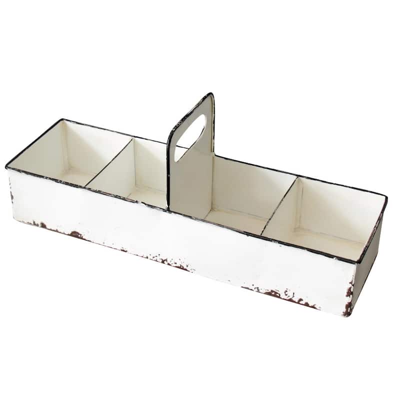 Foreside Home & Garden White Rustic Enamel Slotted Decorative Tray - 5x16.5x6.5