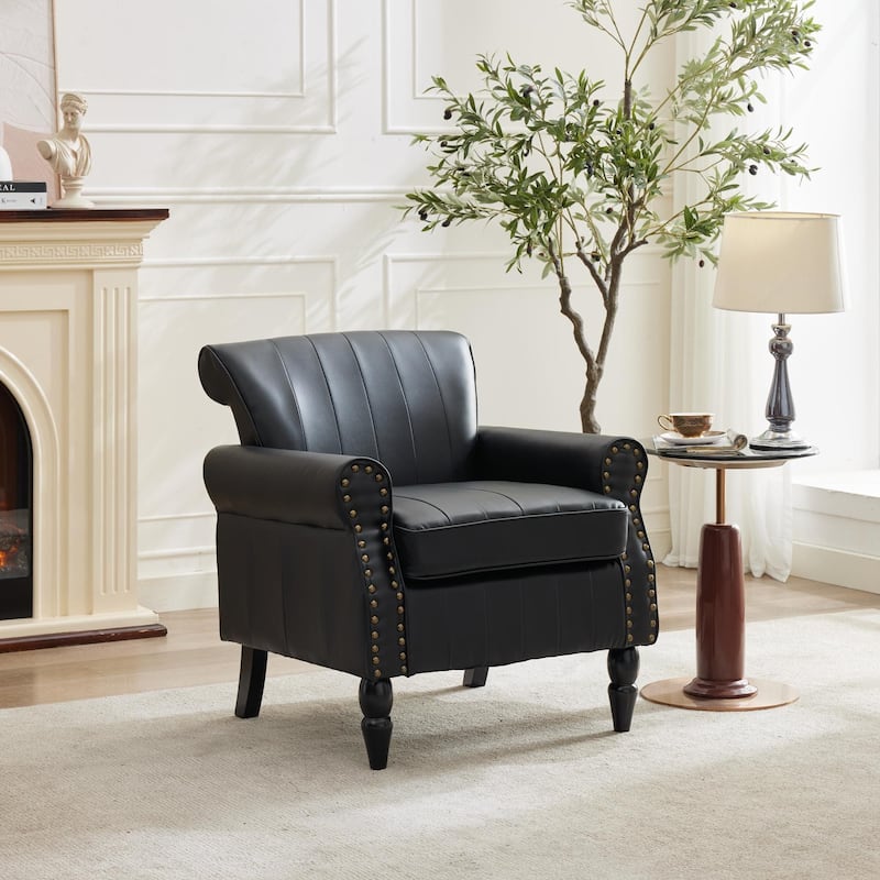 Modern PU Leather Armchair Nailhead Trim Accent Chair