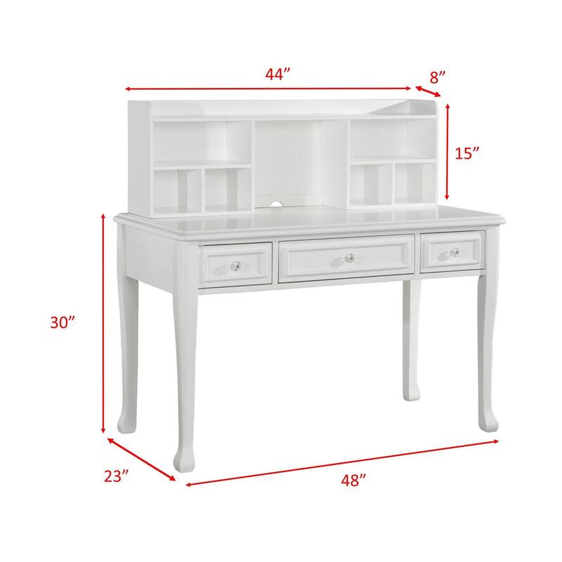Beauty Desk with Hutch - 52" Wide Vanity Table with Storage, 3 Drawers, White Finish