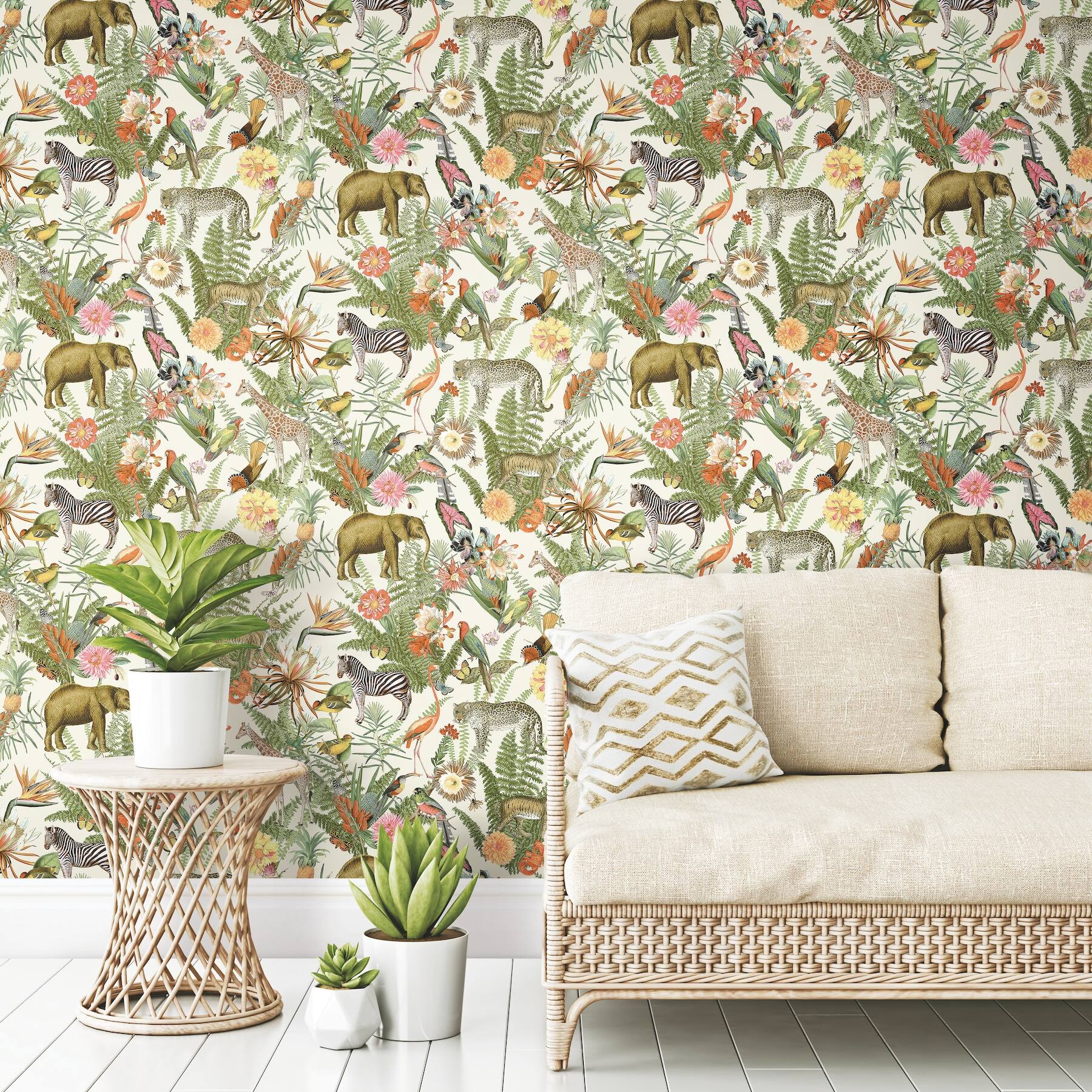 RoomMates Green Tropical Zoo Peel and Stick Wallpaper On Sale Bed Bath & Beyond 38887380