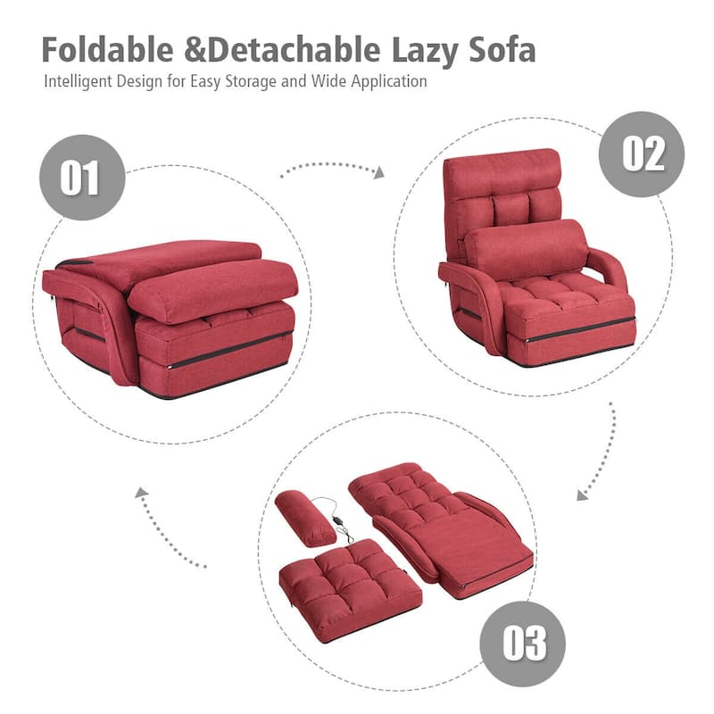Gymax Red Folding Lazy Sofa Floor Chair Sofa Lounger Bed with Armrests