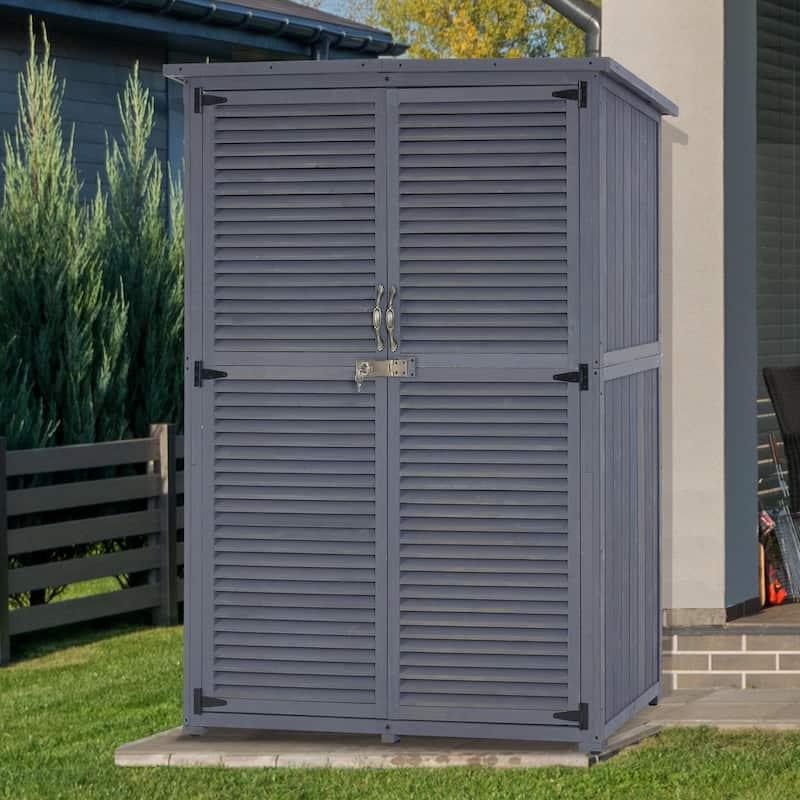MCombo Outdoor Storage Cabinet Shed, Shuttered Doors with Lock, Wooden 0709 / 0808 / 1900 - Large - Grey