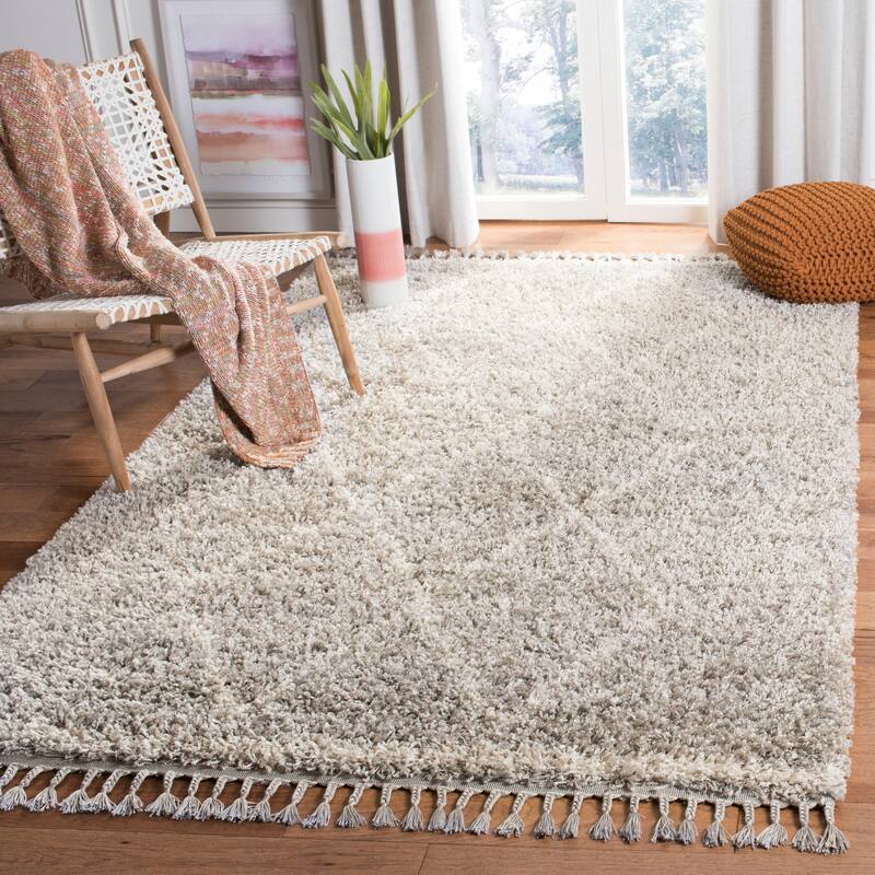 SAFAVIEH Pro Luxe Shag Dile Moroccan Tassel 2.4-inch Thick - 5' x 8' - Grey/Cream - Runner/Rectangle