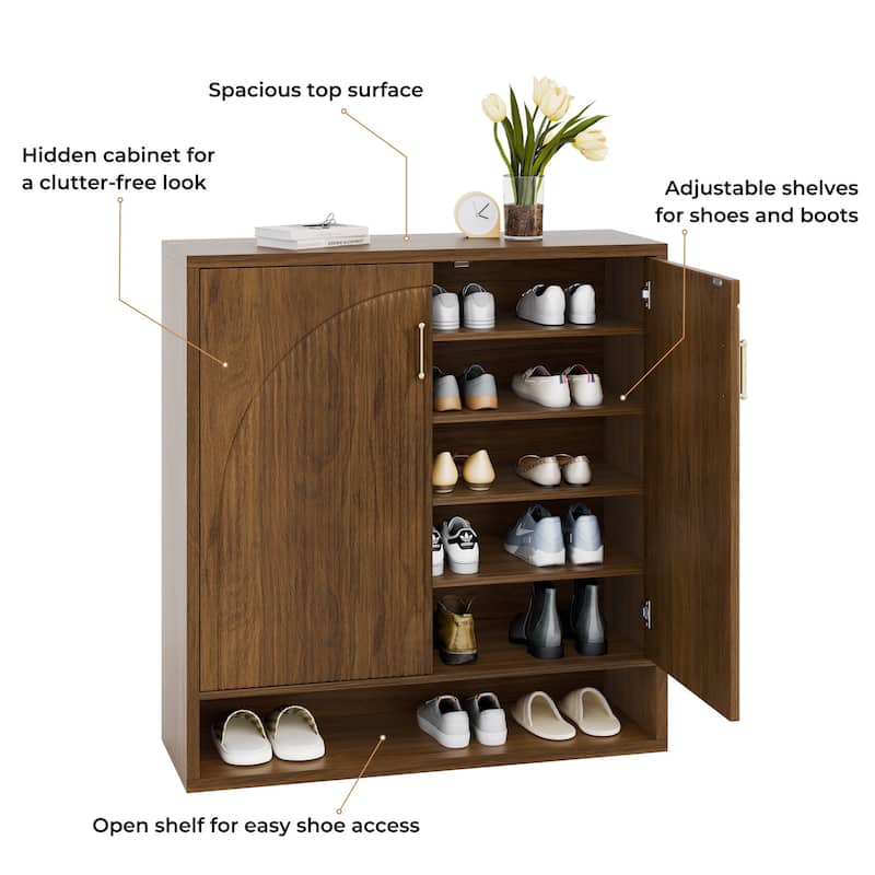 24 Pair Shoe Storage Cabinet with Adjustable Shelves, Hidden Shoe Organizer for Entryway, Foyer, Hallway