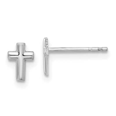 Curata 14k White Gold Polished Cross Post Earrings - 7.1x4.8mm