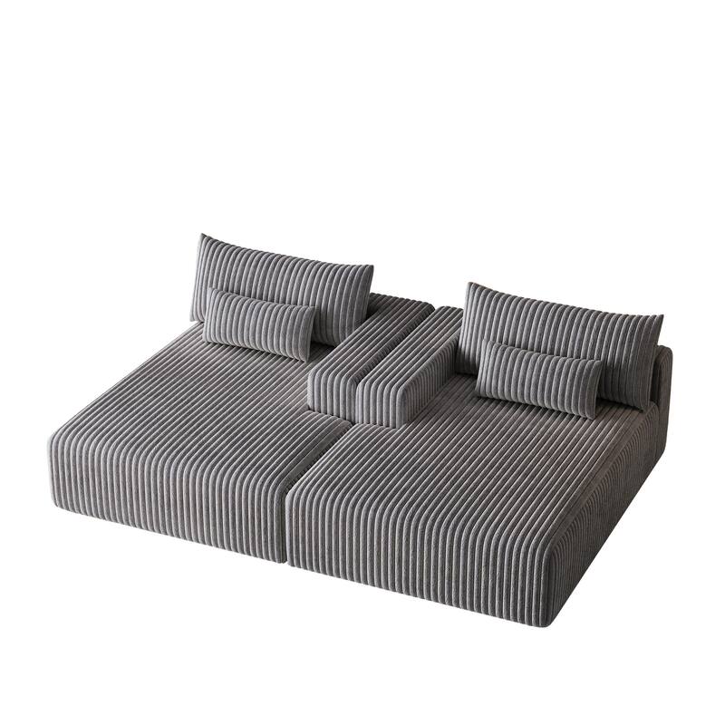 102" Corduroy Cloud Chaise Sectional with Reclining Sofa Bed, No-Assembly Design & Ergonomic Backrest