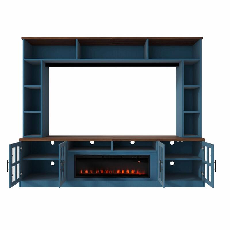 95.5" Wide Wall Unit Entertainment Center with Electric Fireplace and Bookshelves for TVs up to 80"