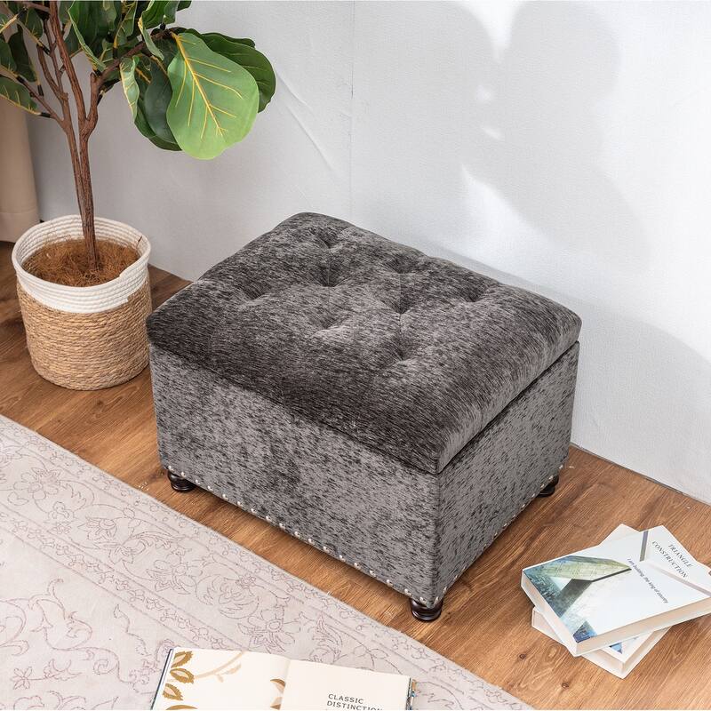 Adeco High End, Classy, Tufted Storage Bench, Ottoman Footstool