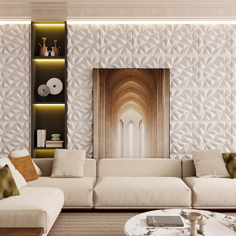 Costway 20/40 Pack 3D Wall Panels PVC Diamond Textured Wall Tiles for