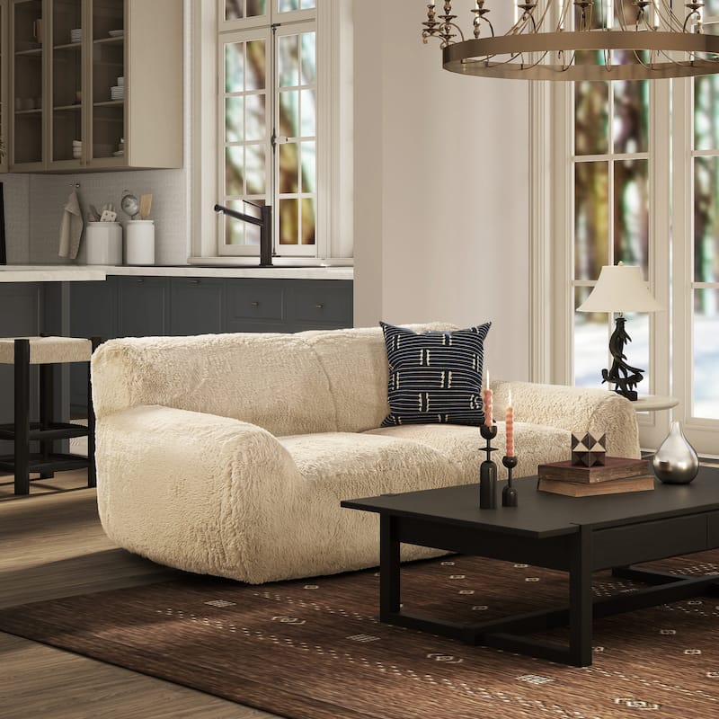 Summit 83" Rustic Farmhouse Mongolian Sheepskin Overstuffed Sofa