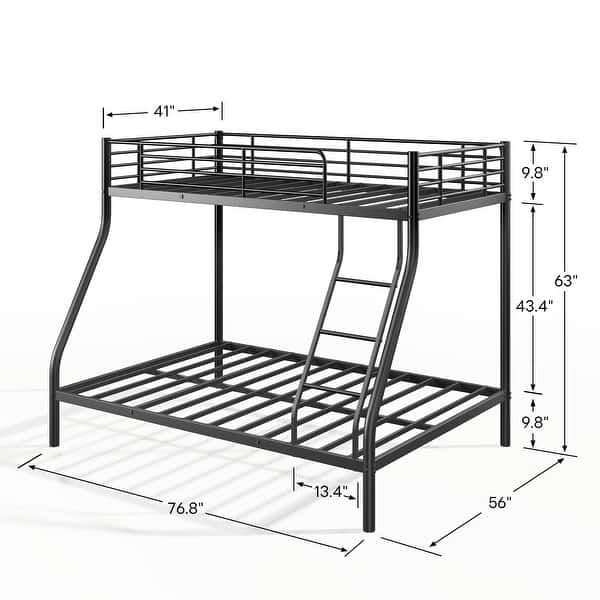 dimension image slide 1 of 2, Twin Over Full Bunk Bed with Ladder & Guardrail Heavy Duty, Heavy Duty Metal Slats