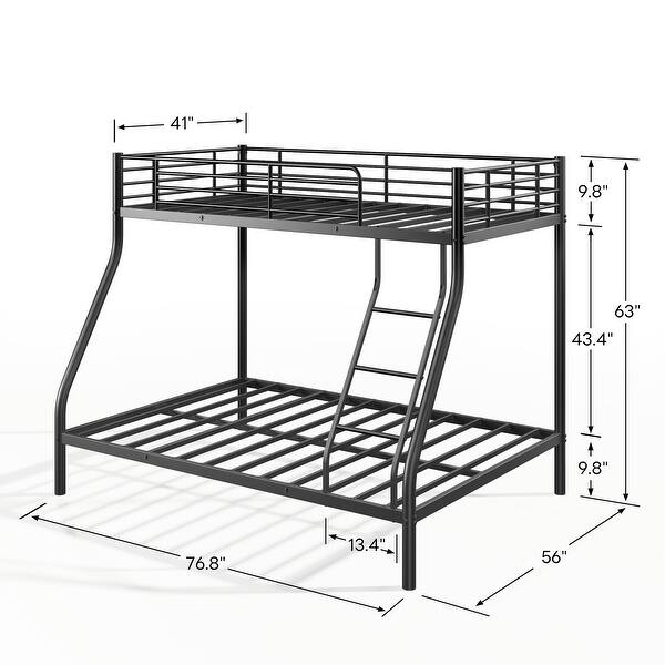 Twin Over Full Size Metal Bunk Bed, Bunk Bed Frame Twin Size, Safety Guard & Ladder, No Box Spring Needed