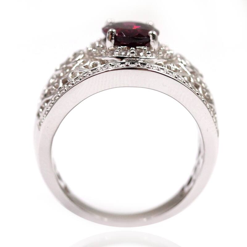 925 Sterling Silver Rhodolite Garnet and White Zircon Gemstone Band Ring