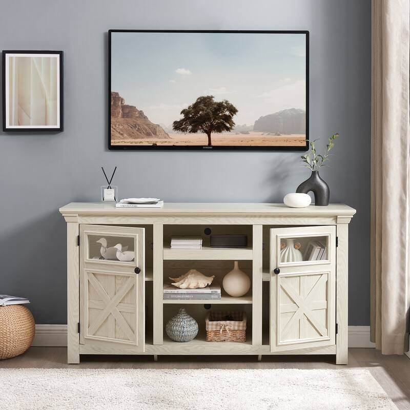 Farmhouse TV Stand with Storage, 2-Door Media Console, Barn Style Cabinet, Modern Entertainment Center, 60"