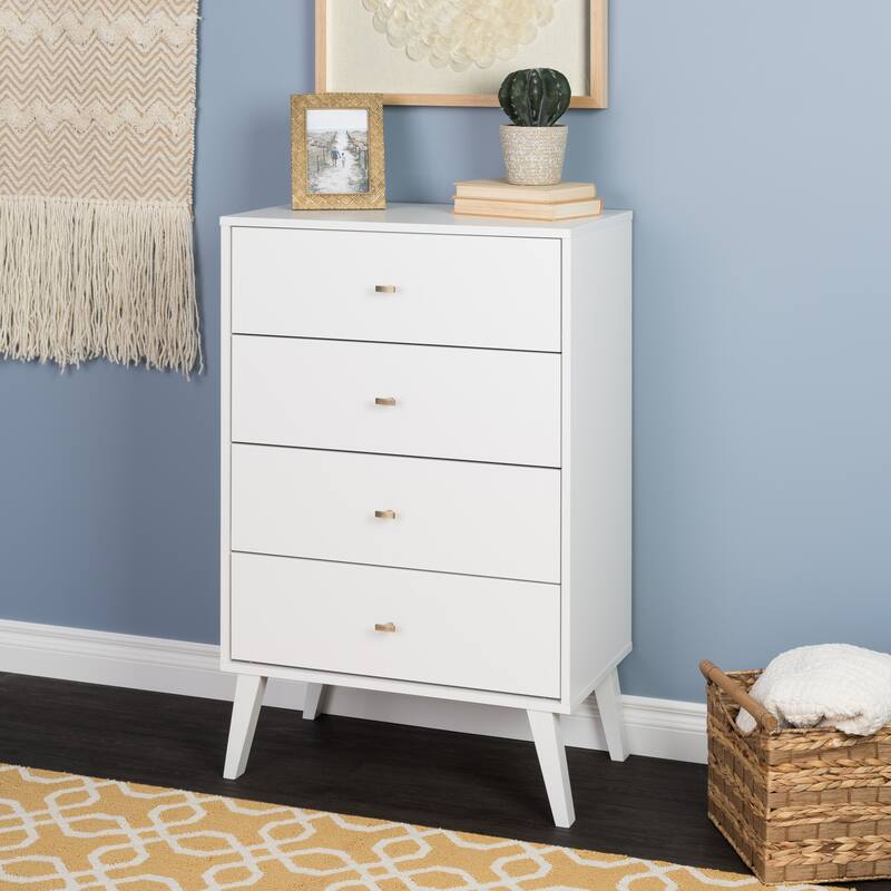 Prepac Milo Mid-Century Modern 4 Drawer Chest of Drawers, Contemporary Bedroom Furniture, Small Dresser for Bedroom