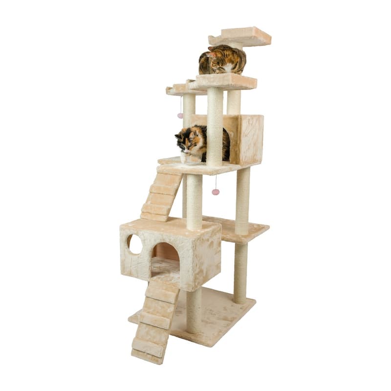 74" Multi-Level Wood Cat Tree Play Furniture With ScratchhIng Posts