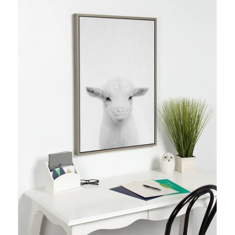 Kate and Laurel Sylvie Baby Goat Framed Canvas by Simon Te Tai