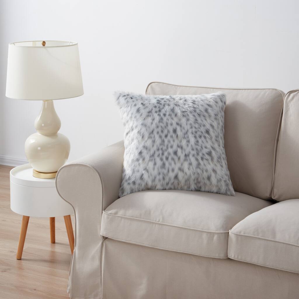 Tahari Home 20" x 20" Silver Snow Leopard Decorative Pillow