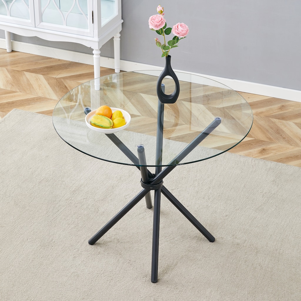 Exquisite Tempered Glass Round Table with Sturdy Metal Legs for Stylish Spaces