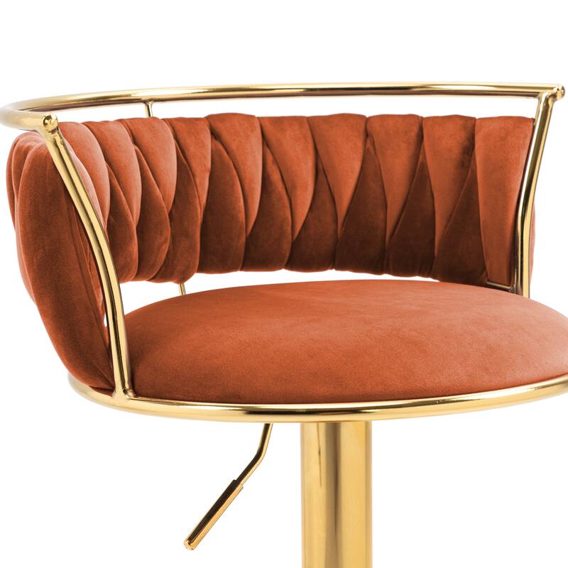 4 Set Modern Velvet Adjustable Swivel Bar Stools with Metal Frame