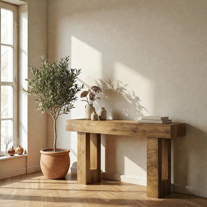 63 Inch Farmhouse Console Table, Rustic Entryway Table with Storage, Natural Wood Grain Sofa Table for Hallway & Living Room