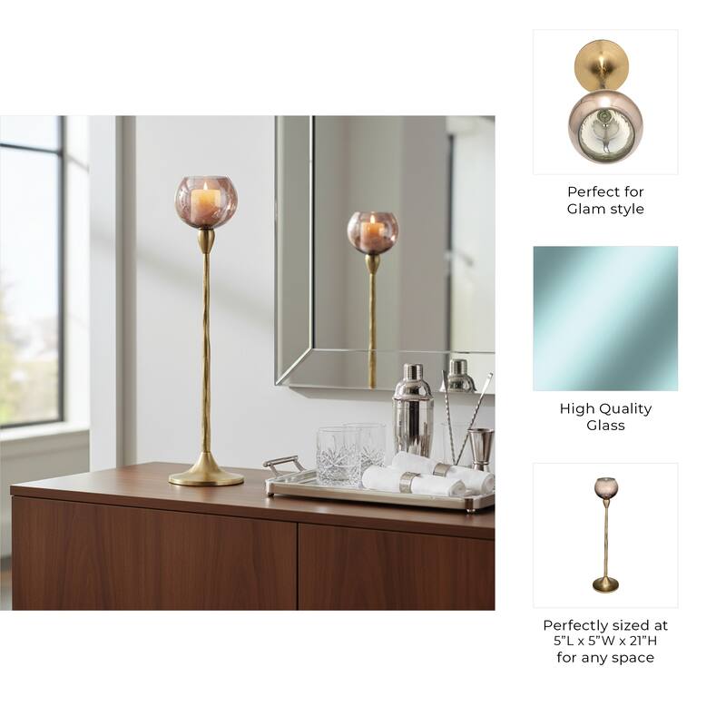 Glass Metal Stem Curved Globe Candle Holder