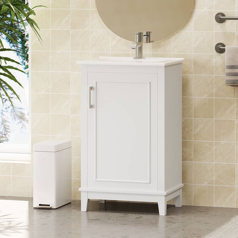 20 Inch Modern Bathroom Vanity with Ceramic Sink Small Space Cabinet