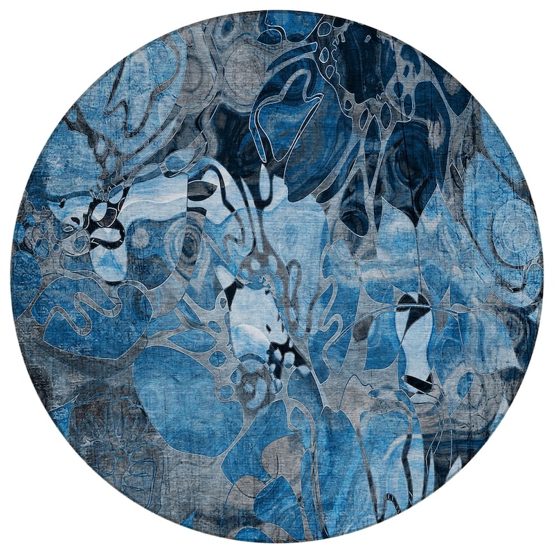 Machine Washable Indoor/ Outdoor Modern Floral Chantille Rug