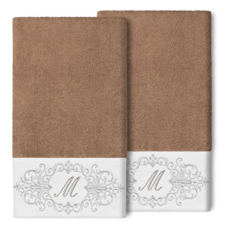 Authentic Hotel and Spa 100% Turkish Cotton Monica 2PC Embellished Bath Towel Set - M - Latte