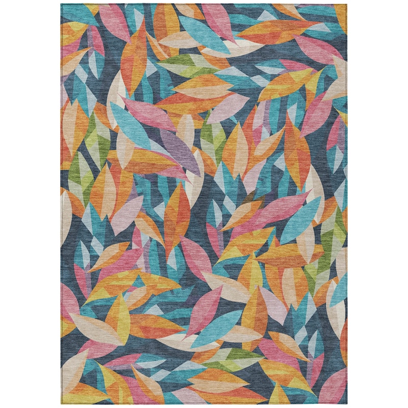 Machine Washable Indoor/ Outdoor Modern Floral Chantille Rug