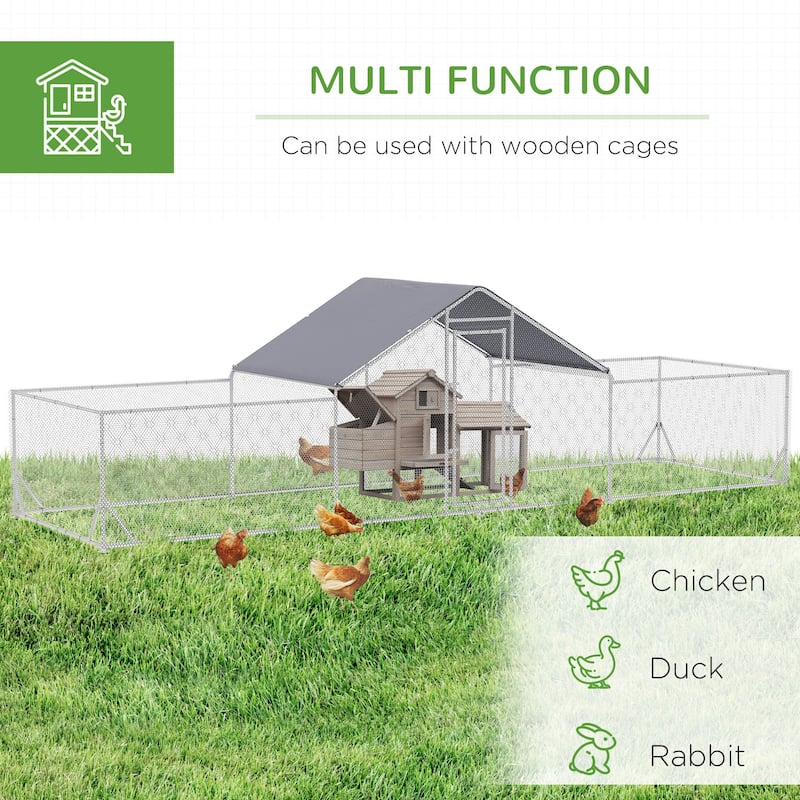 23' Large Walk-In Lockable Door Chicken Coop with Steel Frame with UV-Protected Roof for 12-14 Poultry