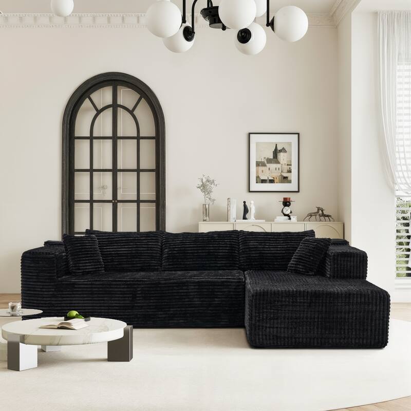 Black L-Shaped Compressed Foam Sofa – Ready-to-Use Sectional Couch with Chaise