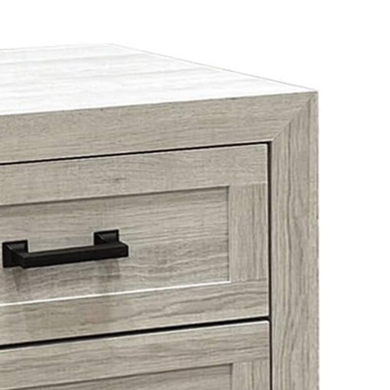 Miot Nightstand, 2 Drawers w Metal Handles, White Wash Wood, 24 Inch