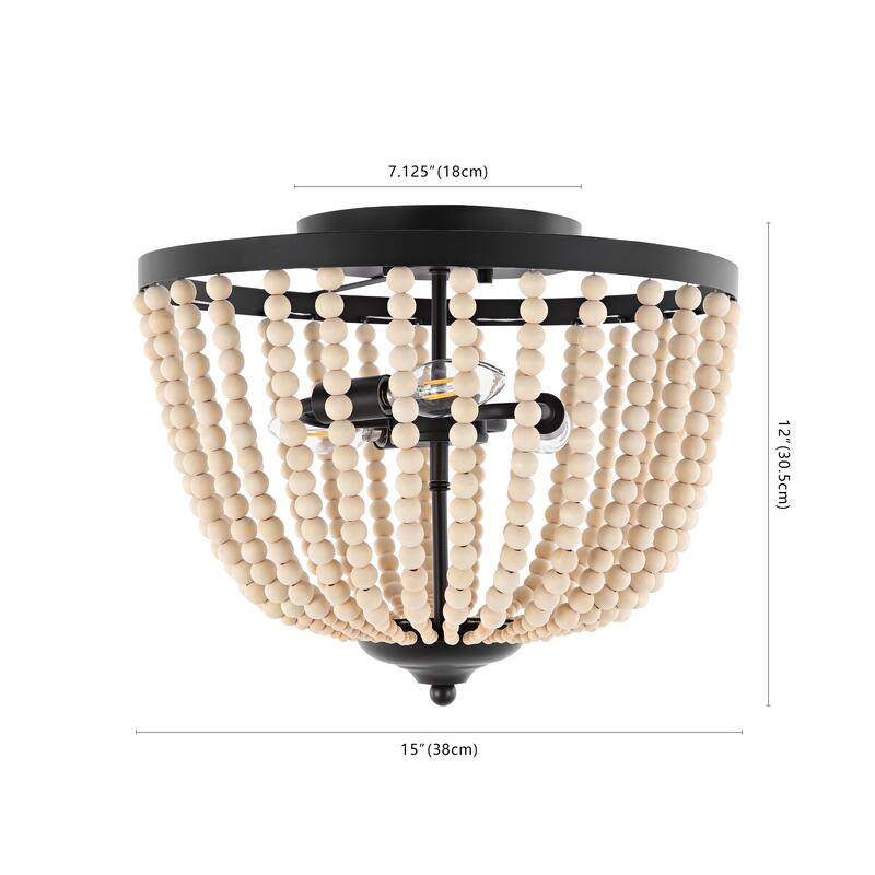 SAFAVIEH Lighting Dorlinde Flush Mount - 15" W x 15" D x 12" H - Black/Brown - 15Wx15Dx12H