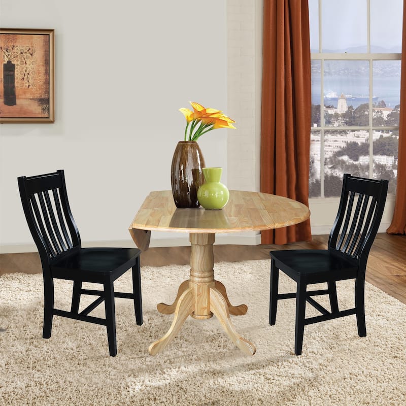 42 in Dual Drop Leaf Dining Table with 2 Dining Chairs 3 Piece Dining