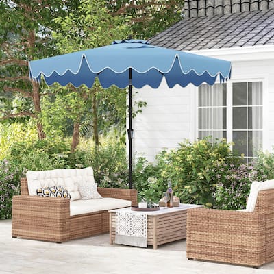 10 FT Patio Umbrella 2-Tiers Scalloped Outdoor Table Market Umbrella