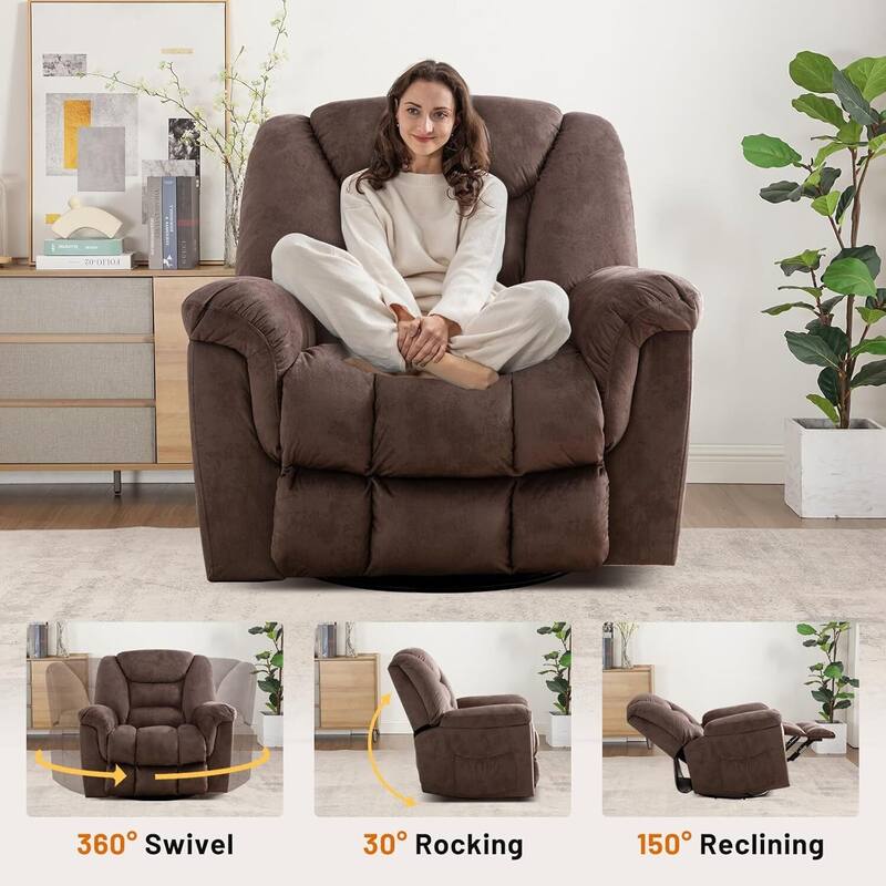 Rocker Recliner Chair Oversized Manual 360° Swivel Recliners for Living Room