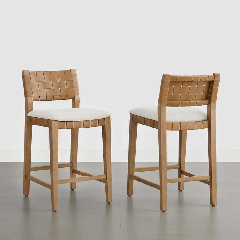 Spruce & Spring Orion Counter Bar Stool with Handwoven Double-faced PVC Backrest