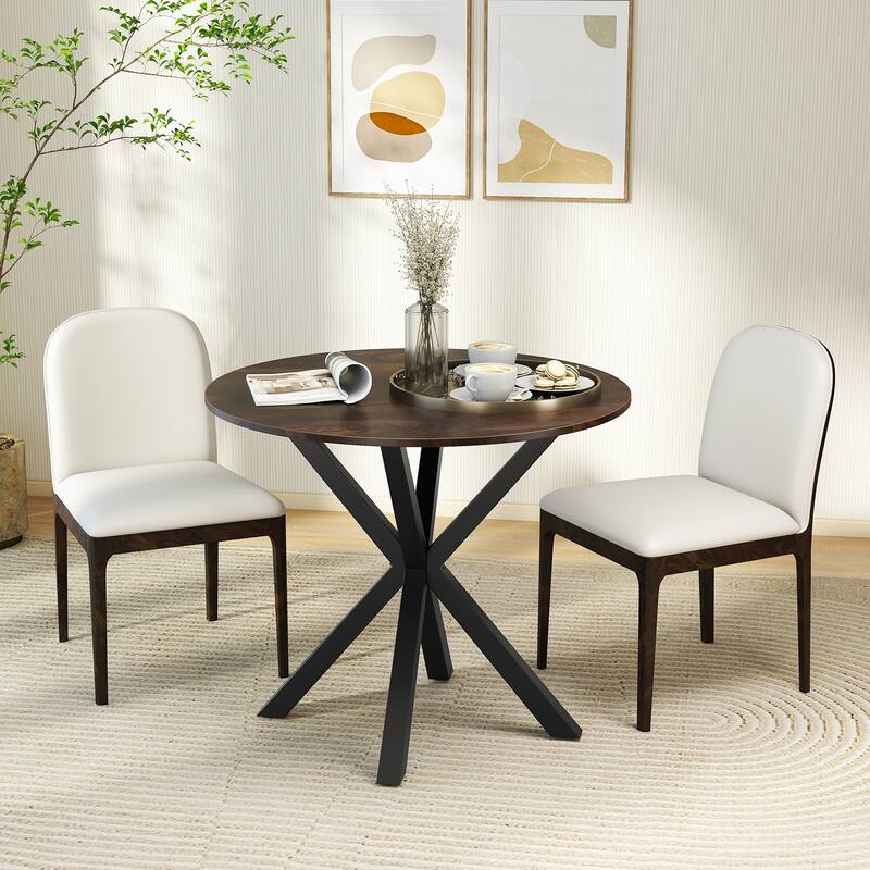 Gymax 36'' Round Farmhouse Dining Table for 4 w/Stable Intersecting