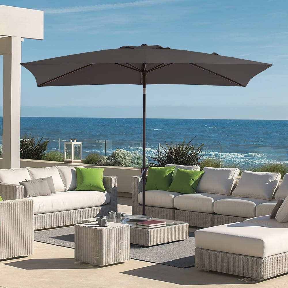 6.5*10ft Rectangular Patio Market Umbrella with Crank & Tilt, UV & Water-Resistant Canopy