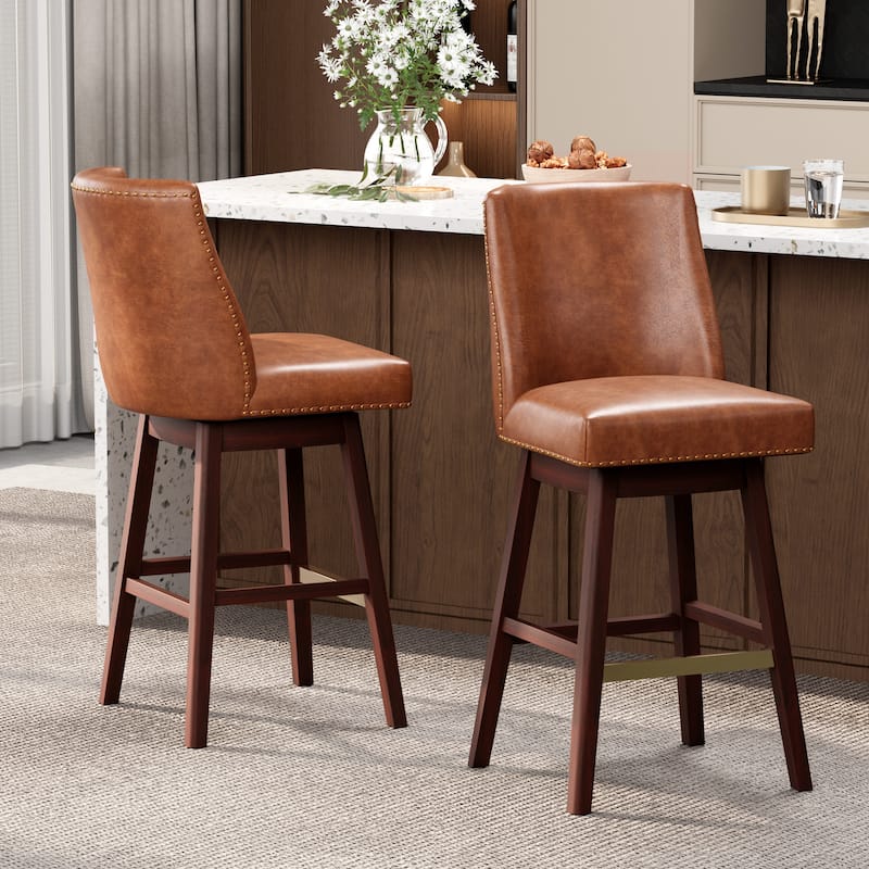Crestlive Bar Stools Swivel Barstool with Back - Set of 2 - Brown