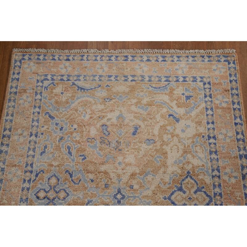Hand Knotted Oriental 100% Wool Carpet Transitional Geometric Oranges & Rust Oushak Area Rug - 3' 11'' X 2' 11''