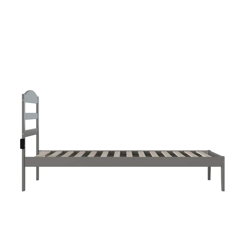 Twin XL Platform Bed - Grey Modern Design, Charging Station & Slat Kit