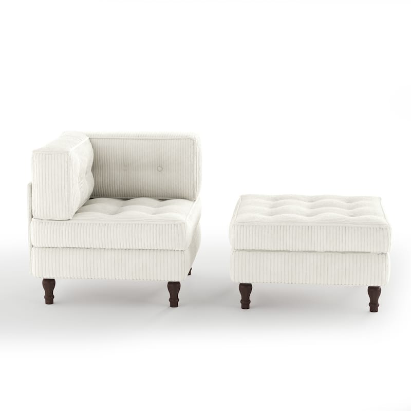Corduroy L-shape Modular Corner Sectional Sofa with Reversible Storage Ottoman