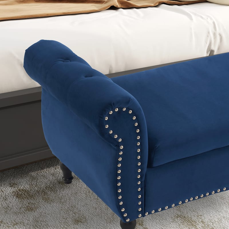Velvet Storage Rectangular Bench With 1 Pillow,Ottoman For Living Rooms And Entryway