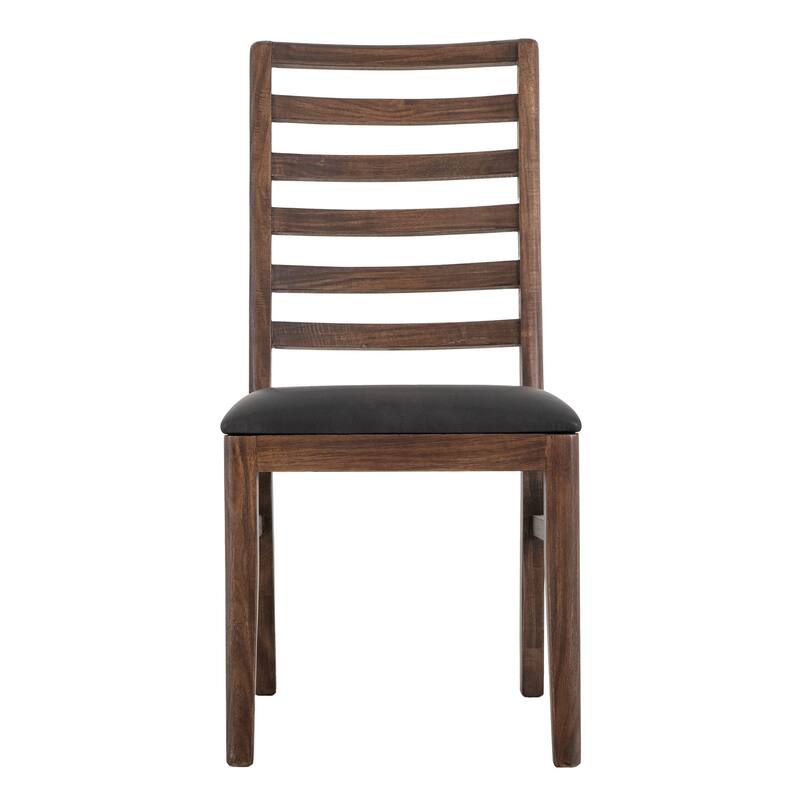 Ally Dining Chair Set of 2, Ladderback, Melina Wood, Brown Polyester